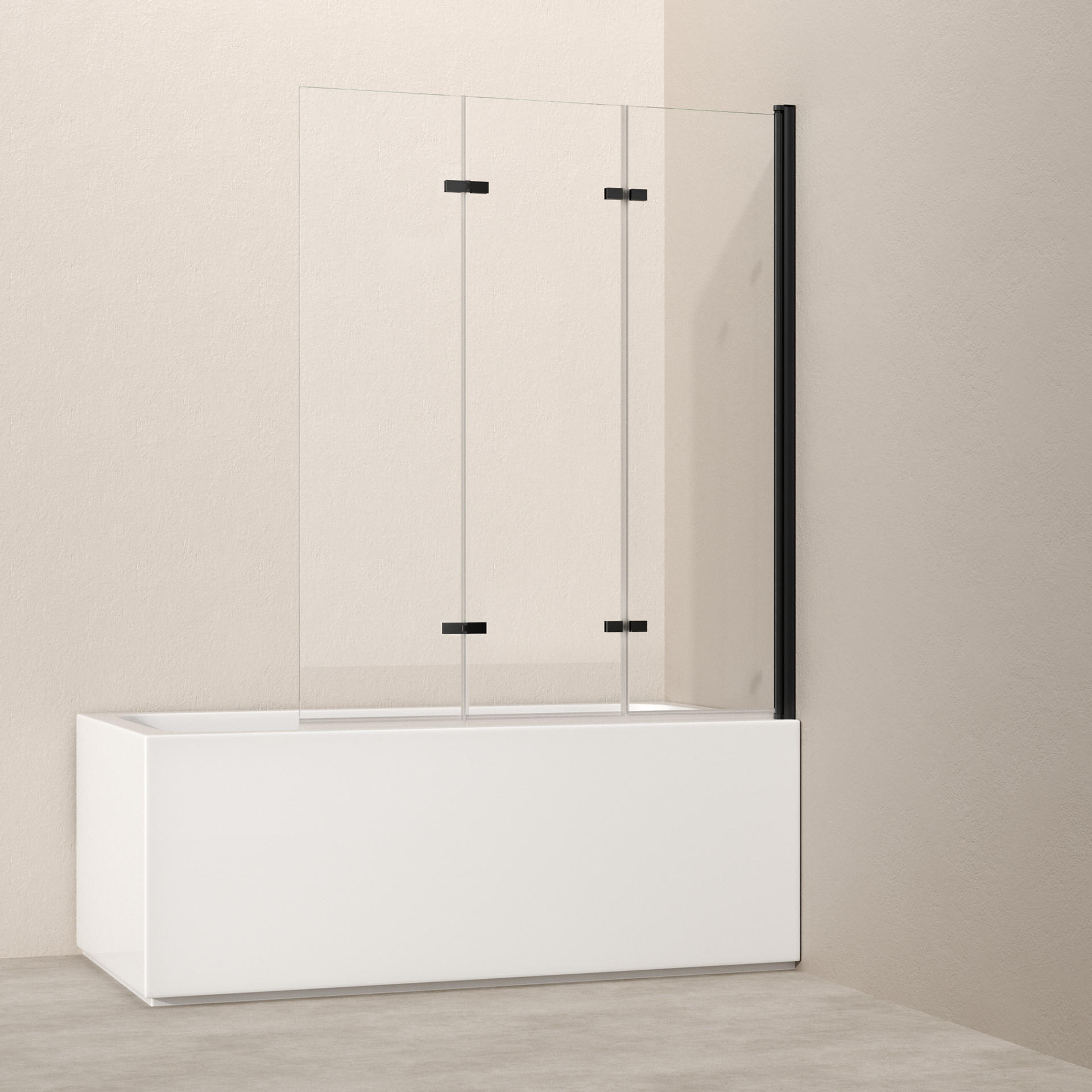 DUSCHWAND für Badewannen Faltbar mit Schwenkfunktion Schwarz 140/120 cm - Schwarz, Glas (120/140cm) - EMKE