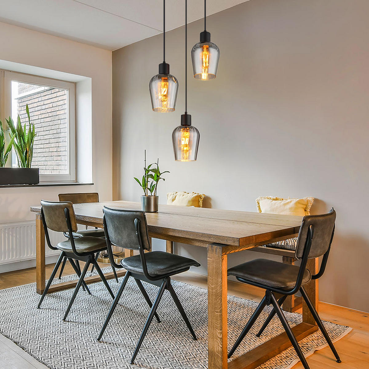 HÄNGELEUCHTE Glas Rauch Schwarz 3-Flammig - Schwarz, Glas (28.5/28.5/150cm) - Globo Lighting