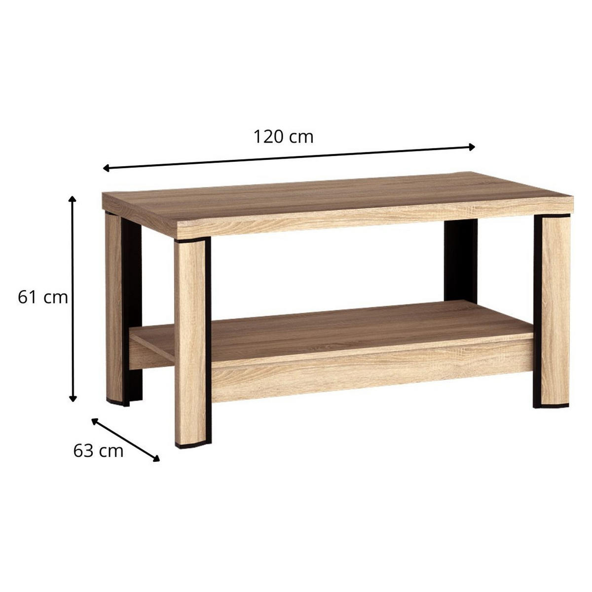 COUCHTISCH Dallas D-15 120 x 63 x 61 cm Eiche Sonoma - Sonoma Eiche, Holzwerkstoff (63/120/61cm) - Koseto