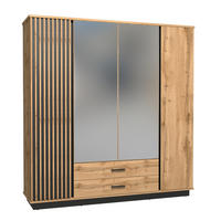 SCHWEBETÜRENSCHRANK KIMA 196,6/205/52cm 4-türig mit Spiegel Eiche Wotan - Eiche Wotan, Holzwerkstoff (196.6/205/52cm) - MASSENO