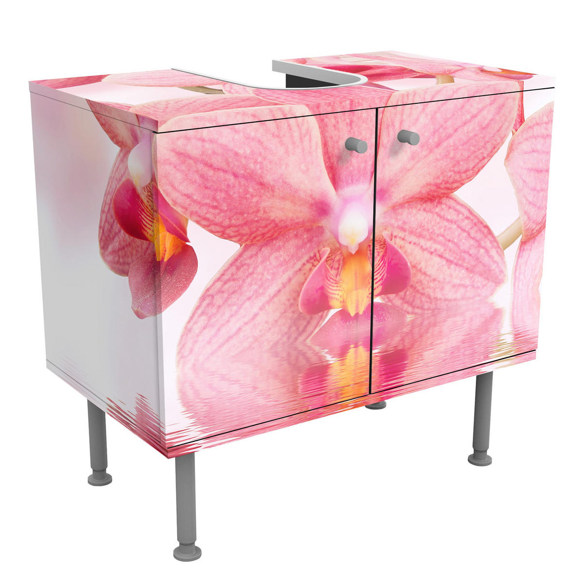 WASCHBECKENUNTERSCHRANK Rosa Orchideen auf Wasser 60/55/35 cm - Pink, Holzwerkstoff (60/55/35cm) - Bilderwelten