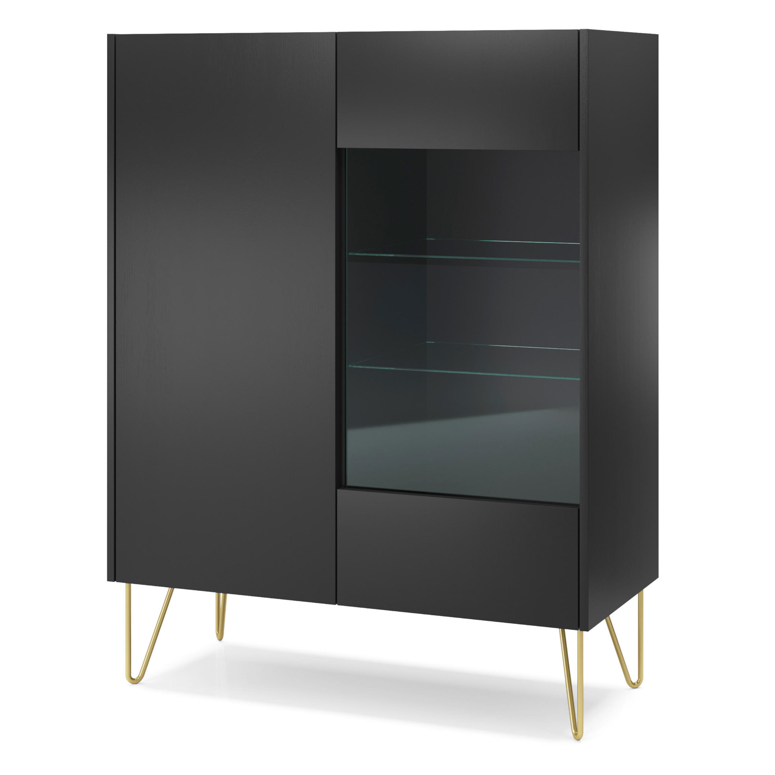Komodee Vitrine Schwarz, Graphit 97x123x37 cm