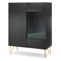 VITRINE Canmore WT97, Schwarzgraphit, Marmor Schwarz - Schwarz/Graphitfarben, Glas/Holzwerkstoff (97/123/37cm) - Komodee