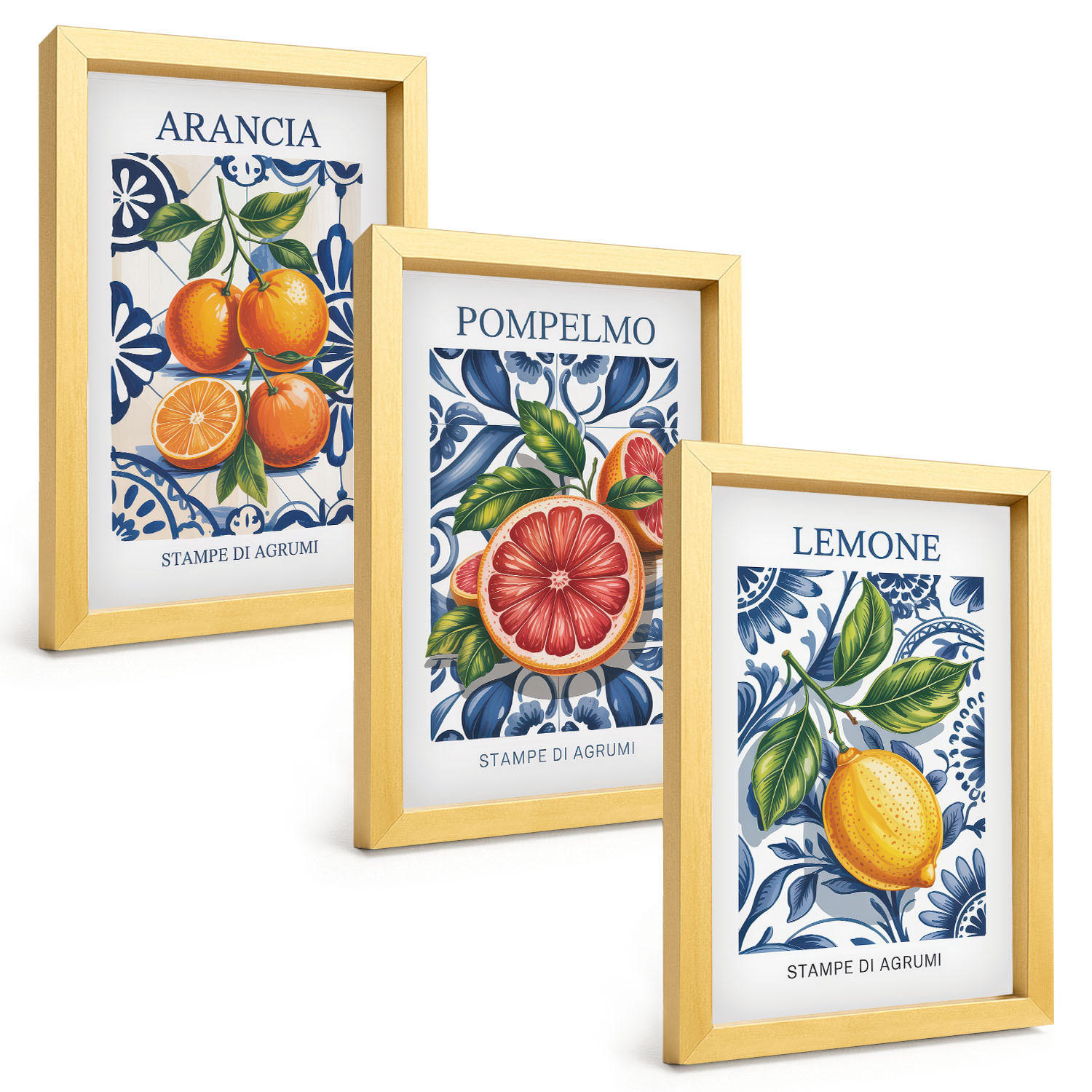 BILDER SET 3er Set - 20x30 cm Goldrahmen - Italienische Zitrus-Modeplakate - Goldfarben, Kunststoff (20/30cm) - TULUP