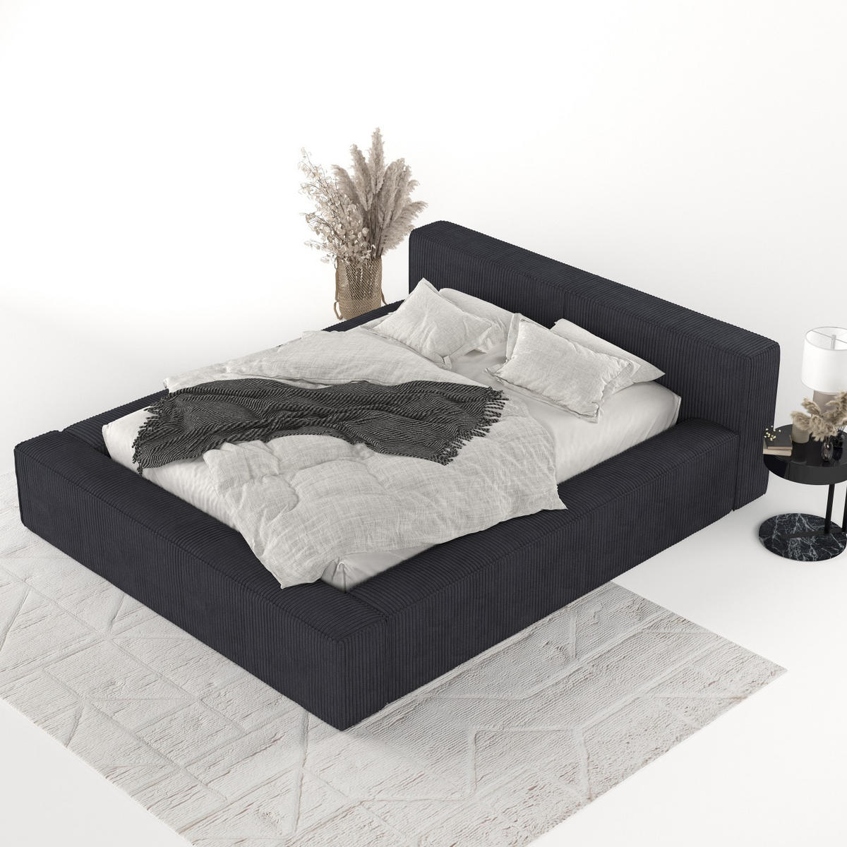 POLSTERBETT Casto mit Stauraum 180/200 cm Anthrazit im Poso Stoff - Anthrazit/Schwarz, Holz/Holzwerkstoff (180/200cm) - AltaBeds