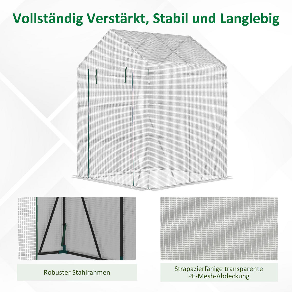 FOLIENGEWÄCHSHAUS, Weiß, Stahl, PE-Kunststoff - Weiß, Kunststoff (143/195/143cm) - Outsunny