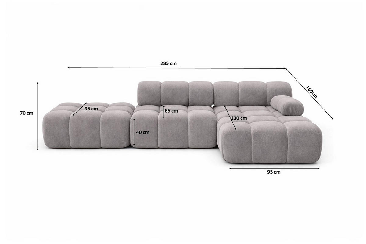 ECKSOFA L-Form Modular Mit Hocker, Veloursstoff Salvador, Grau, Rechts, Selia - Grau, Holz (285/160cm) - Kaiser Möbel