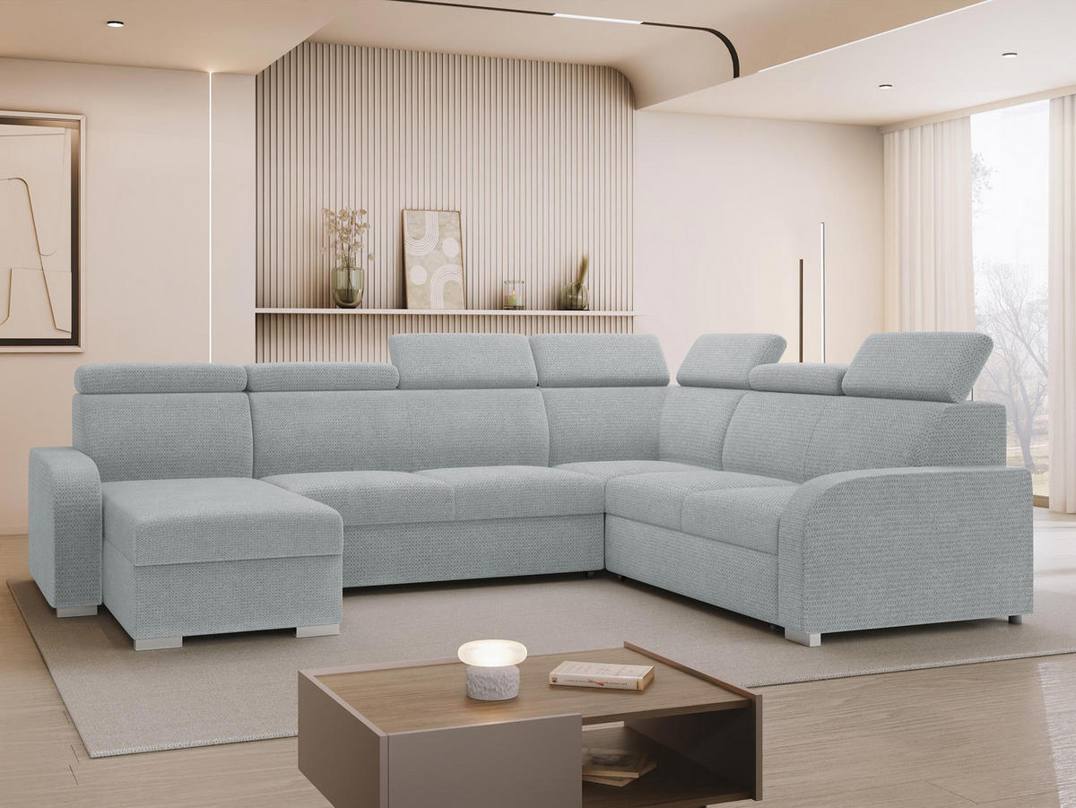 WOHNLANDSCHAFT Oslo 2rR2pLC - Silberfarben/Grau, Holz/Kunststoff (315/85/250cm) - MIRJAN24