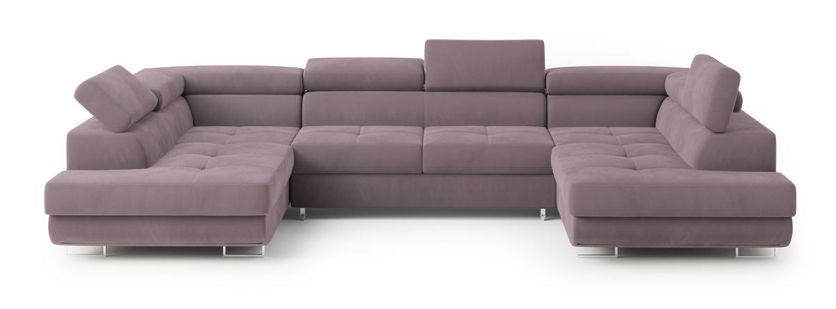 WOHNLANDSCHAFT RAGGIO Lila Velours-Stoff mit Schlaffunktion - Lila, Holz (336/90/202cm) - MASSENO