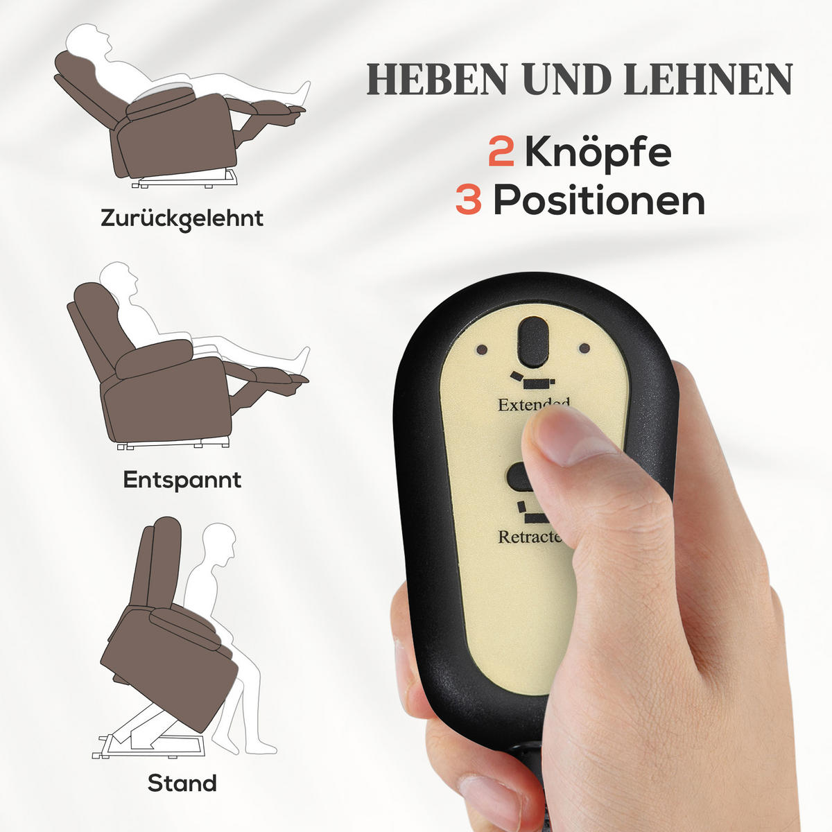FERNSEHSESSEL mit Aufstehhilfe Elektrisch Relaxsessel mit Liege-/Massagefunktion - Schwarz/Braun, Textil/Metall (93/110/90cm) - HOMCOM