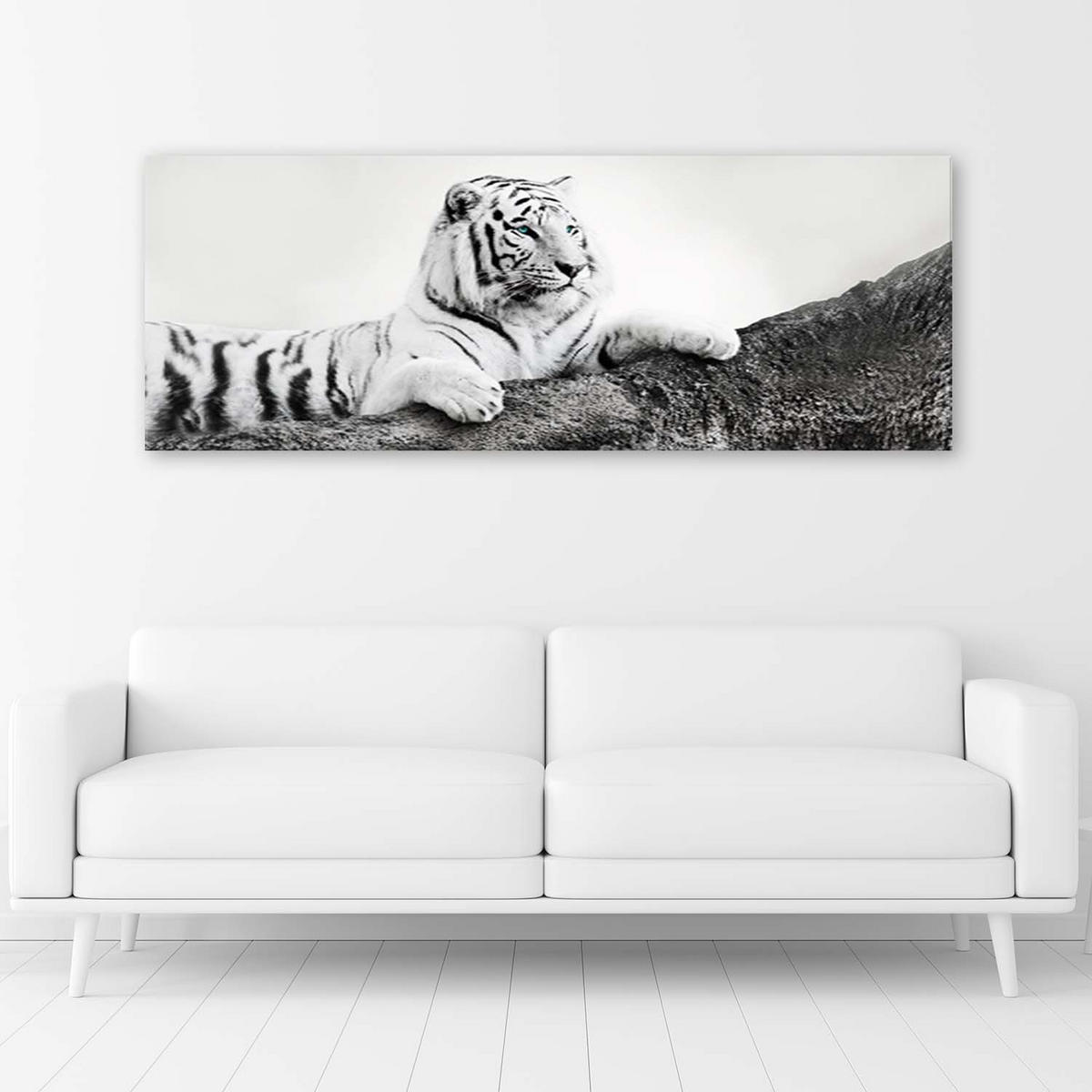 BILD AUF LEINWAND Tiger Wildtiere Natur 90x30cm - Grau, Textil (90/30cm) - Feeby