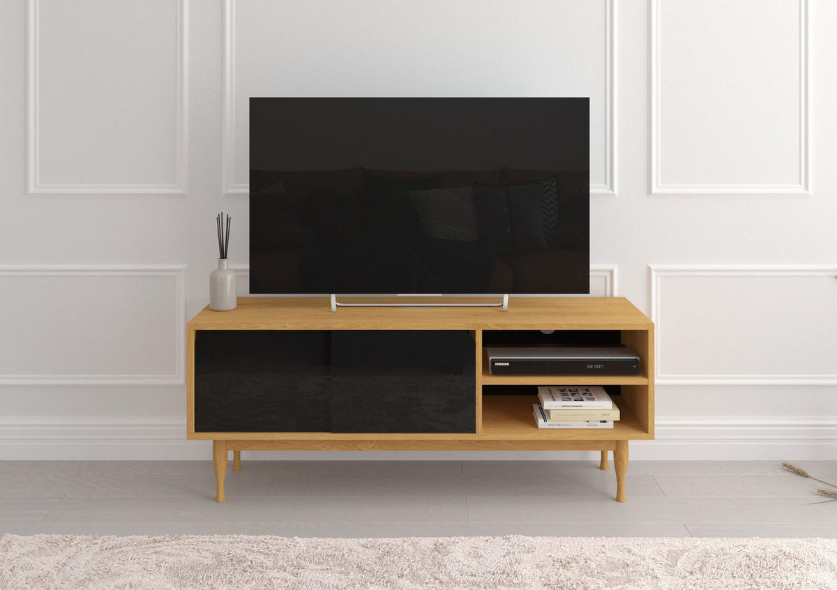 TV-SCHRANK Elza Black, Eichefarben, 135 Cm - Eichefarben, Eichenholz/Holzwerkstoff (135/53.6/40cm) - Skandica