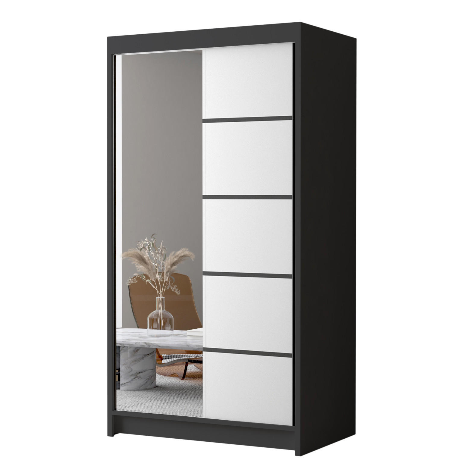 Sofnet Schwebetürenschrank Schwarz, Weiß 100x200x58 cm