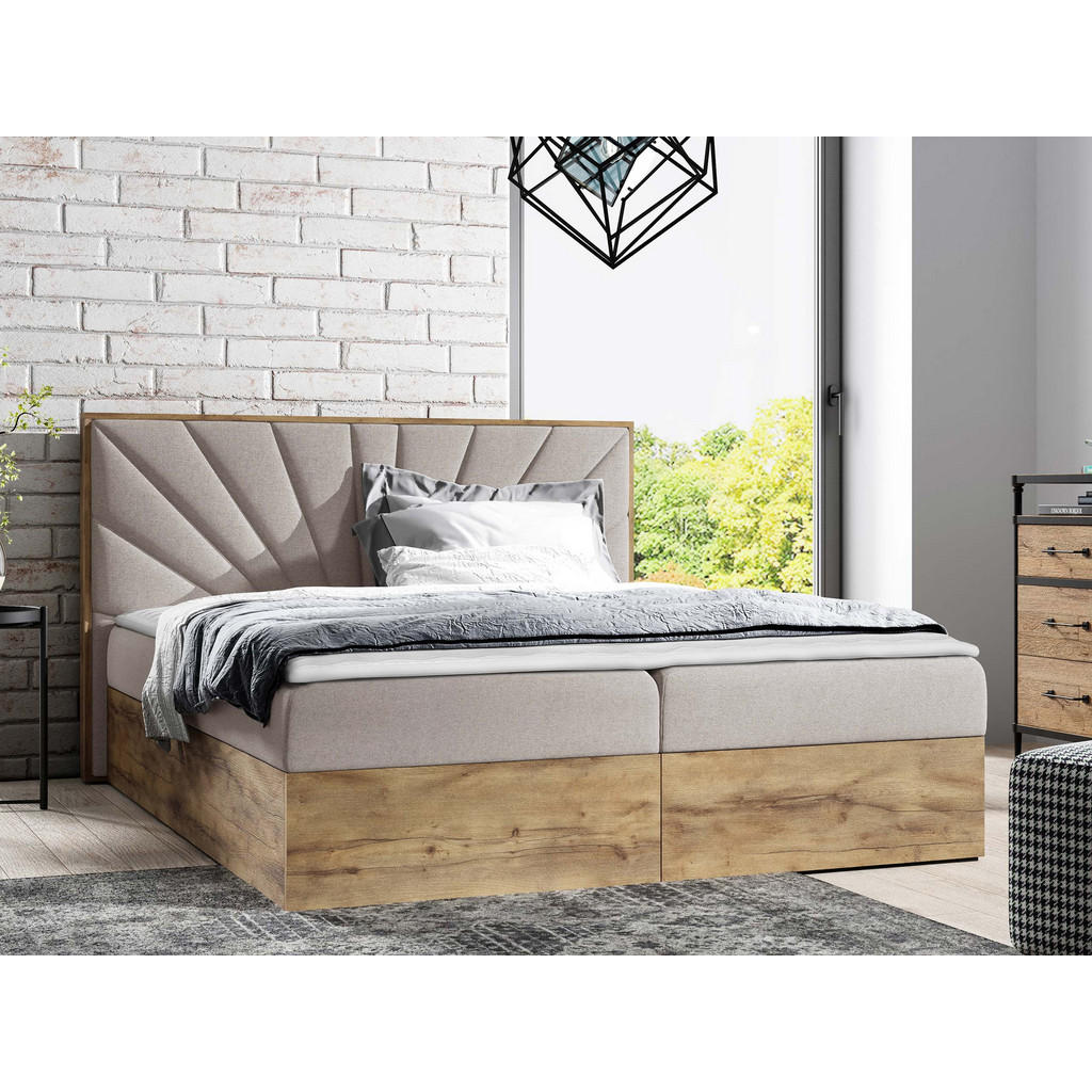 Thumbnail - Mirjan24 Boxbett, Natur, Textil, Holz Optik, H3, Höhe ca. 19 cm, Rechteckig, 160x200 cm, Schlafzimmer, Betten, Boxspring...