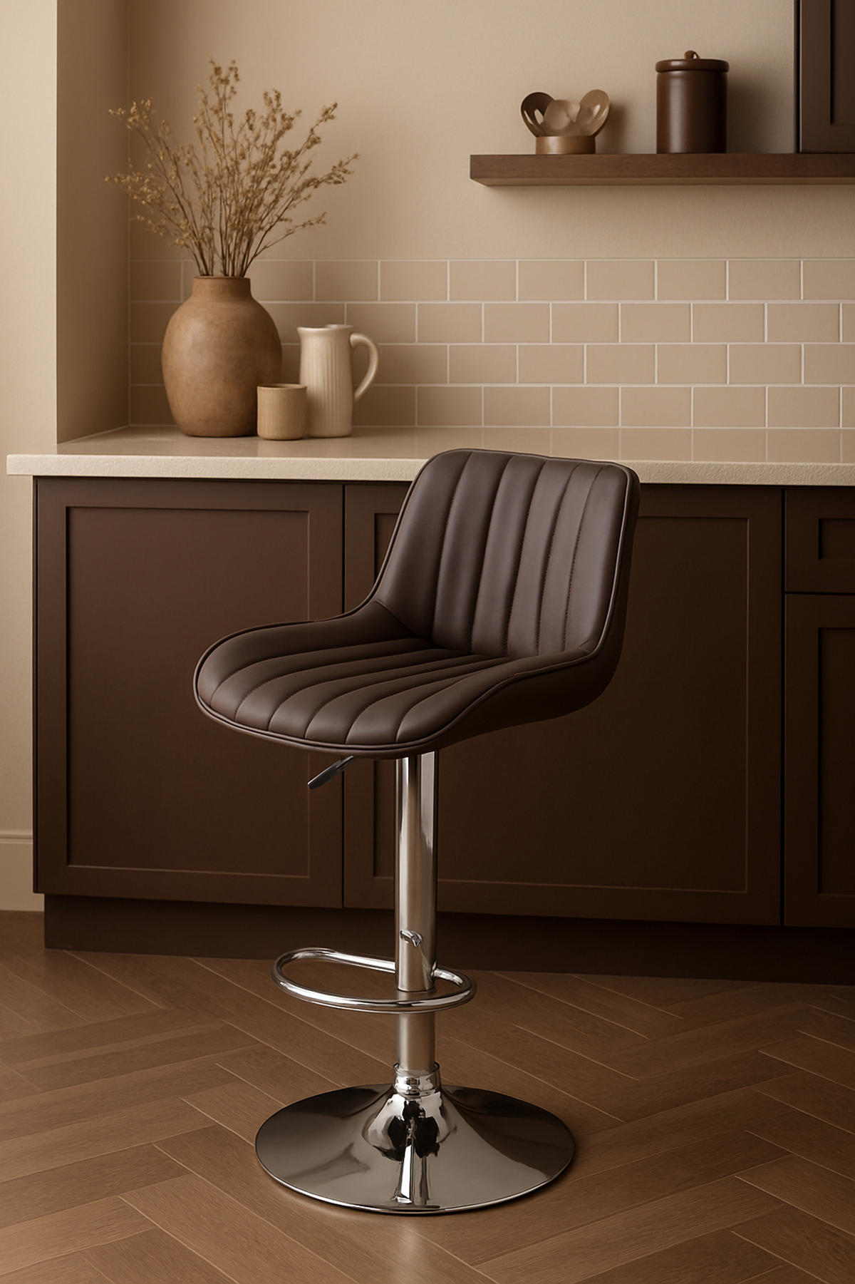 BARHOCKER Lento Gestell Metall in Chromoptik Kunstleder Braun - Chromfarben/Braun, Kunststoff/Metall (50/108/50cm) - TPFLiving