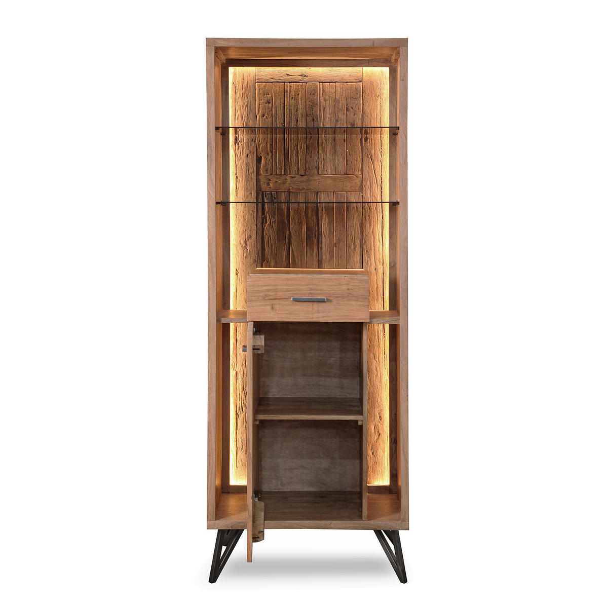 MASSIVE STANDVITRINE - inkl. Beleuchtung - Akazie - Akaziefarben, Holz (72/195/40cm) - home24
