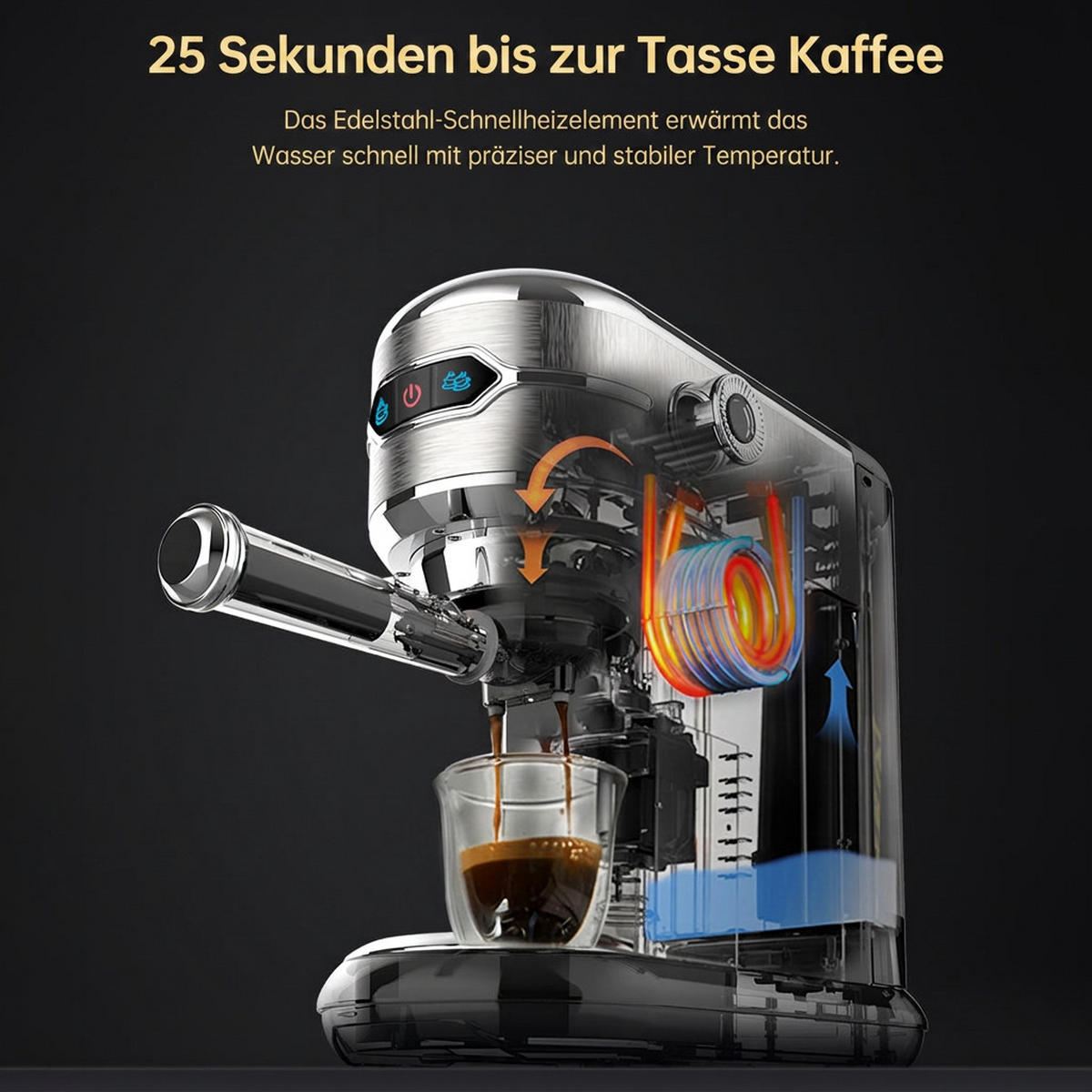 ESPRESSOMASCHINE 20 Bar Siebträger mit Edelstahlgehäuse, Espresso und Cappuccino Funktion - Silberfarben, Metall (12/28.5/29cm) - Korfee