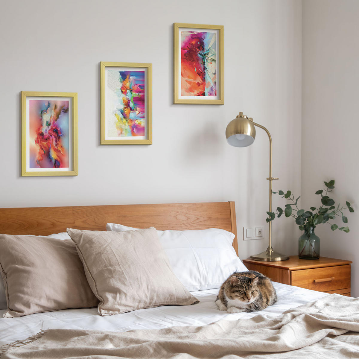BILDER SET 3er Set - 20x30 cm Goldrahmen - Farbenfrohe Abstraktionen der Form - Goldfarben, Kunststoff (20/30cm) - TULUP