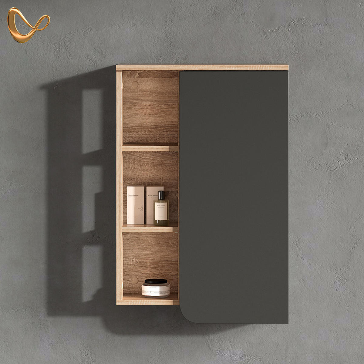 BADSCHRANK Marano Anthrazit 50 x 75 cm mit Tür und offenen Fächern - Anthrazit/Sonoma Eiche, Holzwerkstoff (50/75/20cm) - Livinity®