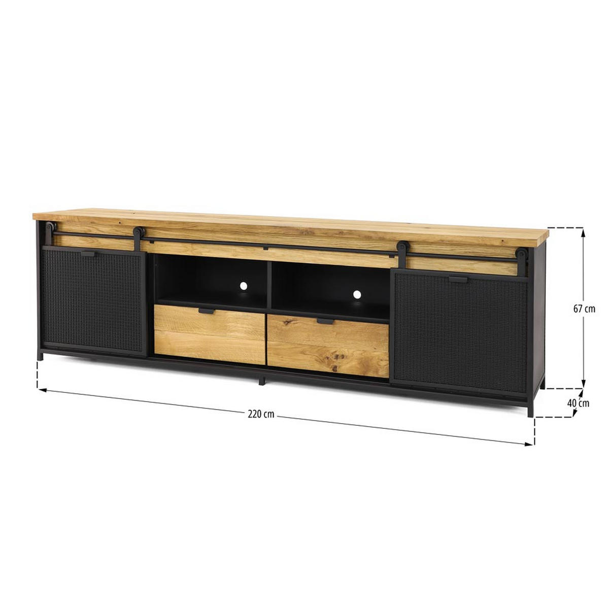 TV-SCHRANK aus Massivholz STRONG 1 - Honigeiche/Schwarz, Holz (220/67/40cm) - Seart