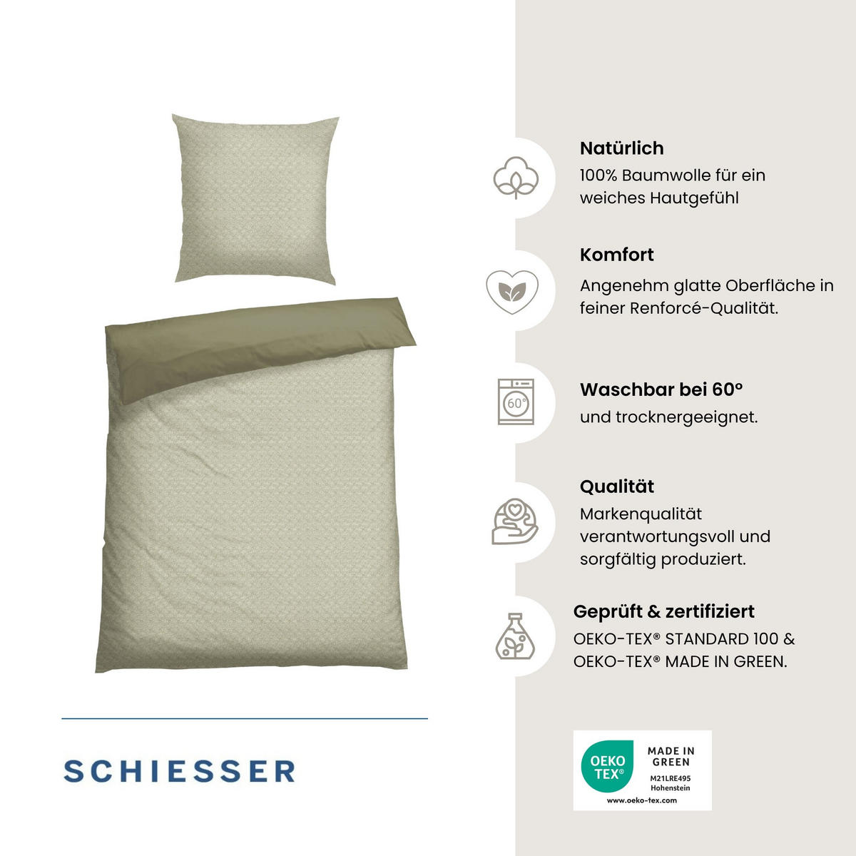 BETTWÄSCHESET Ethno - Renforcé - 2-teilig - 135 x 200 cm - Grün - Grün, Textil (135/200cm) - SCHIESSER