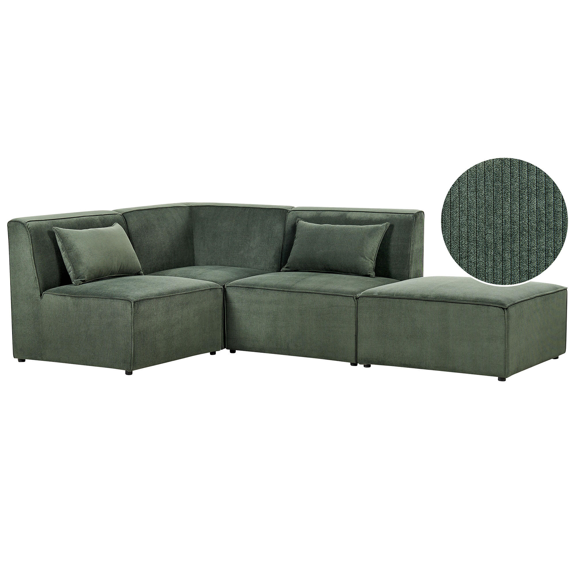 3-SITZER-ECKSOFA Cord dunkelgrün linksseitig mit Ottomane Lemvig - Grün, Textil (250/166cm) - Beliani