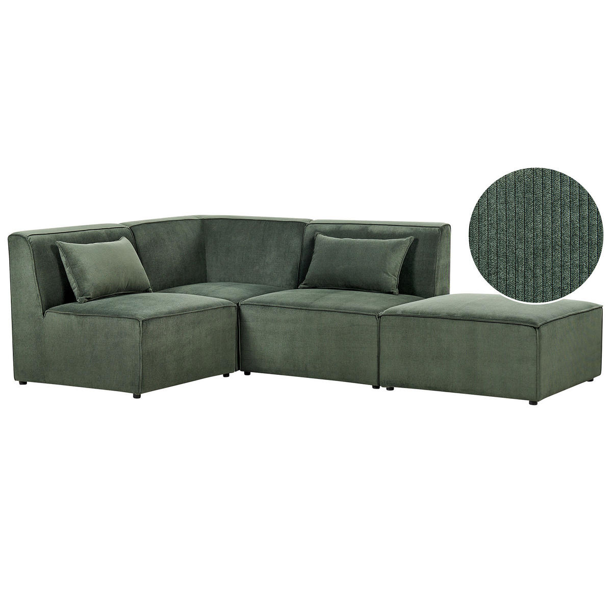 3-SITZER-ECKSOFA Cord dunkelgrün linksseitig mit Ottomane Lemvig - Grün, Textil (250/166cm) - Beliani