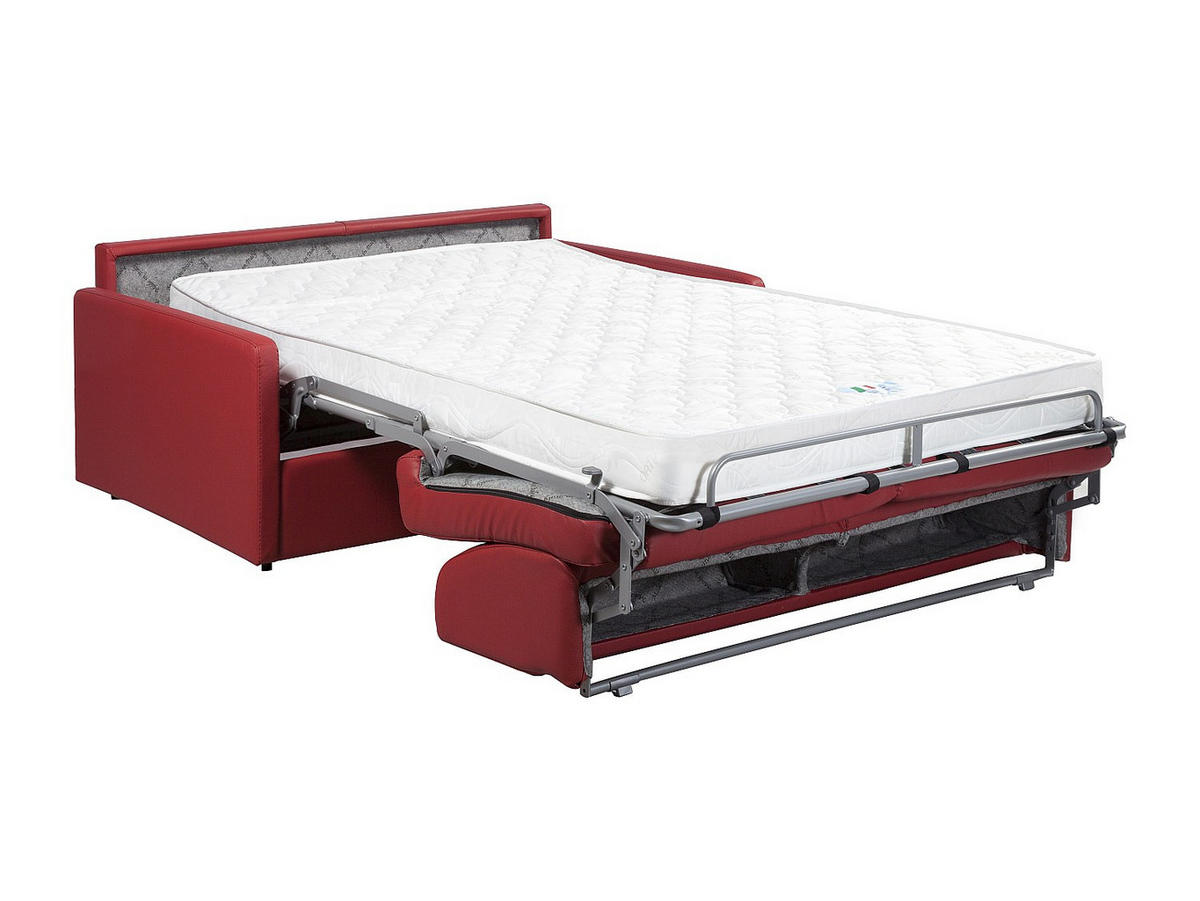 SCHLAFSOFA - 3 Personen - Kunstleder - Rot - - Rot, Leder (170/97/223cm) - Vente-Unique