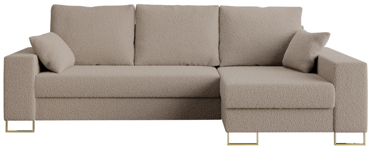 ECKSOFA Dorian Boucle Hellbraun - Hellbraun/Goldfarben, Textil/Metall (242/138cm) - MKS
