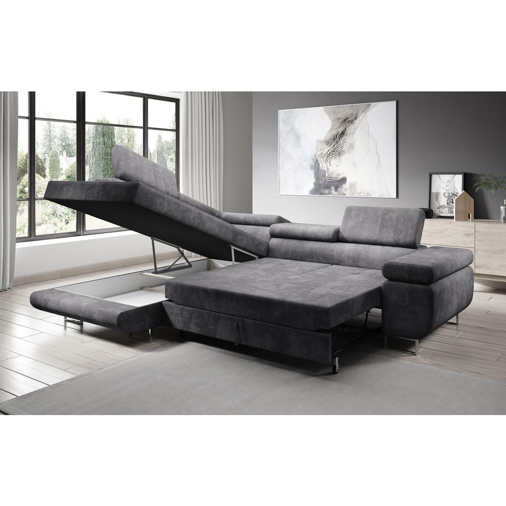 Thumbnail - AX Living Ecksofa, Schwarz, Textil, Uni, 5-Sitzer, Füllung: Polyurethan (Pur), L-Form,L-Form, U-Form, 275x202 cm, Wohnzi...