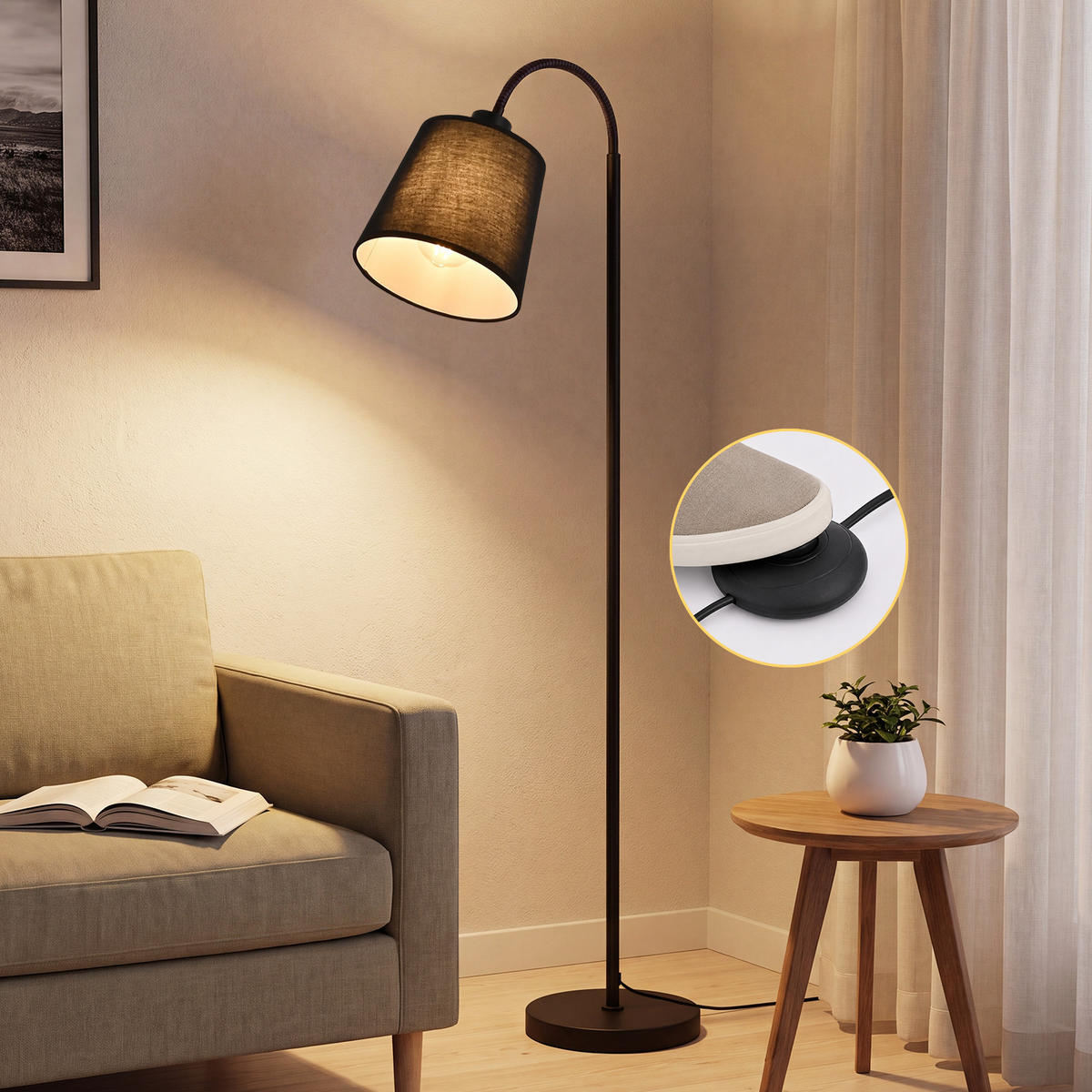 STEHLAMPE Lyvith 18/16/160 cm - Schwarz, Textil/Metall (18/16/160cm) - ZMH