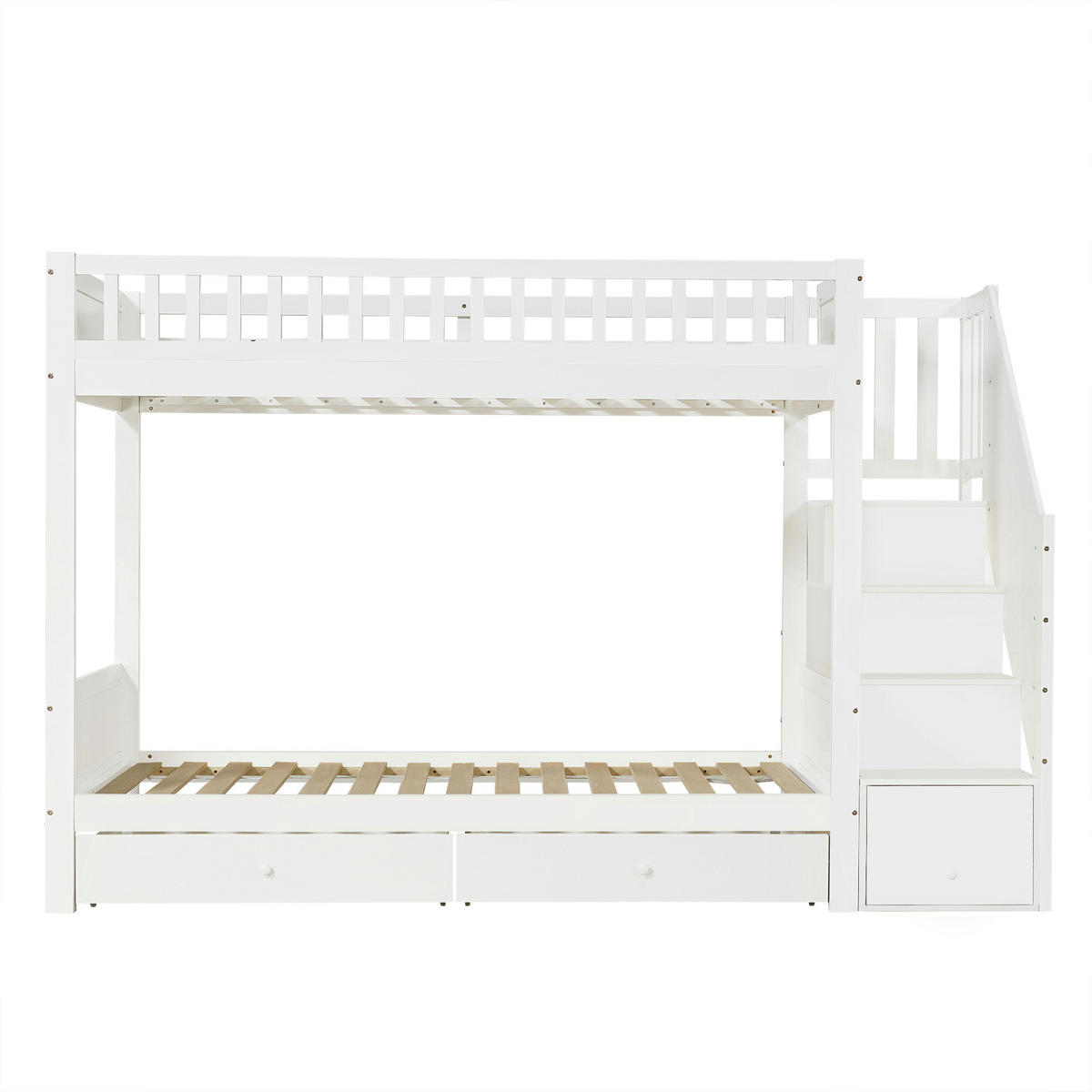 ETAGENBETT 90/200 cm mit Stauraumtreppe und Bettkästen, DE-41747, in Weiß - Weiß, Holzwerkstoff (90/200cm) - ComfortXL