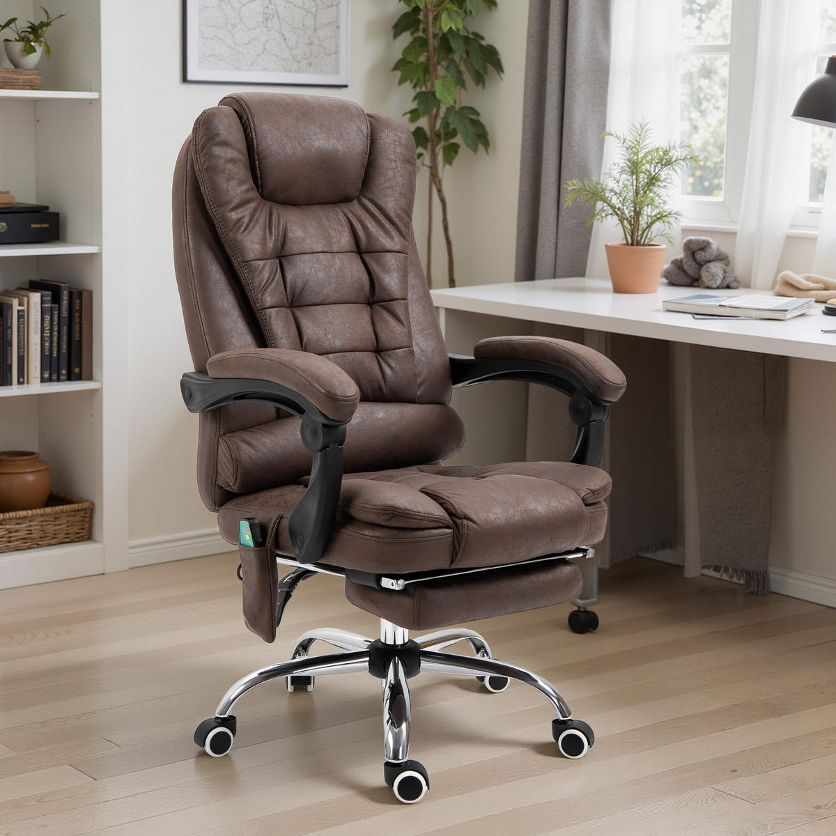 CHEFSESSEL mit Massagefunktion, Ergonomisch Schreibtischstuhl mit Liegefunktion - Silberfarben/Braun, Kunststoff/Textil (70/119/65cm) - Vinsetto