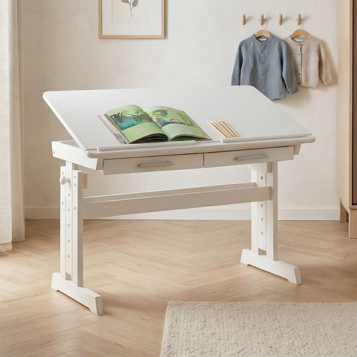 KINDERSCHREIBTISCH OLIVIA weiß - Weiß, Holz (109/130/55cm) - IDIMEX