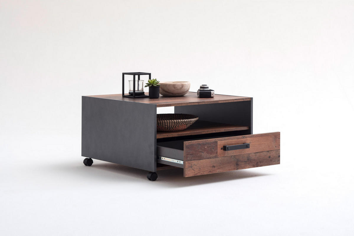 COUCHTISCH 1 Schublade, 1 offenes Fach Old Wood Dekor - Eiche Wotan, Holzwerkstoff (70/70/40cm) - ebuy24