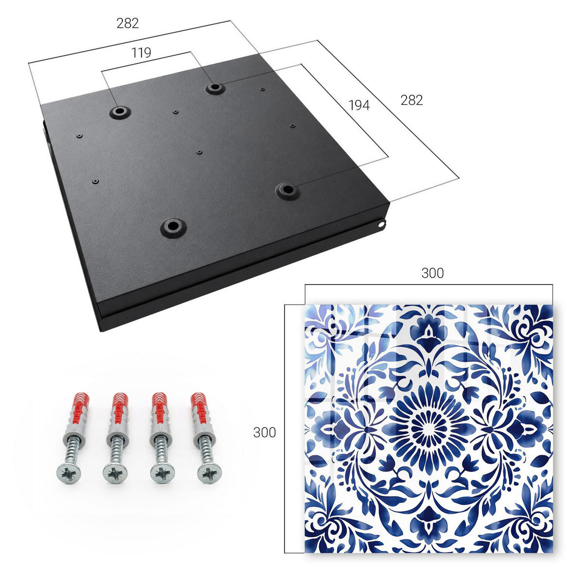SCHLÜSSELBOX Schwarz 30x30 cm- Türöffnung nach rechts - Blumenschmuck - Blau, Metall (30/30/5cm) - TULUP