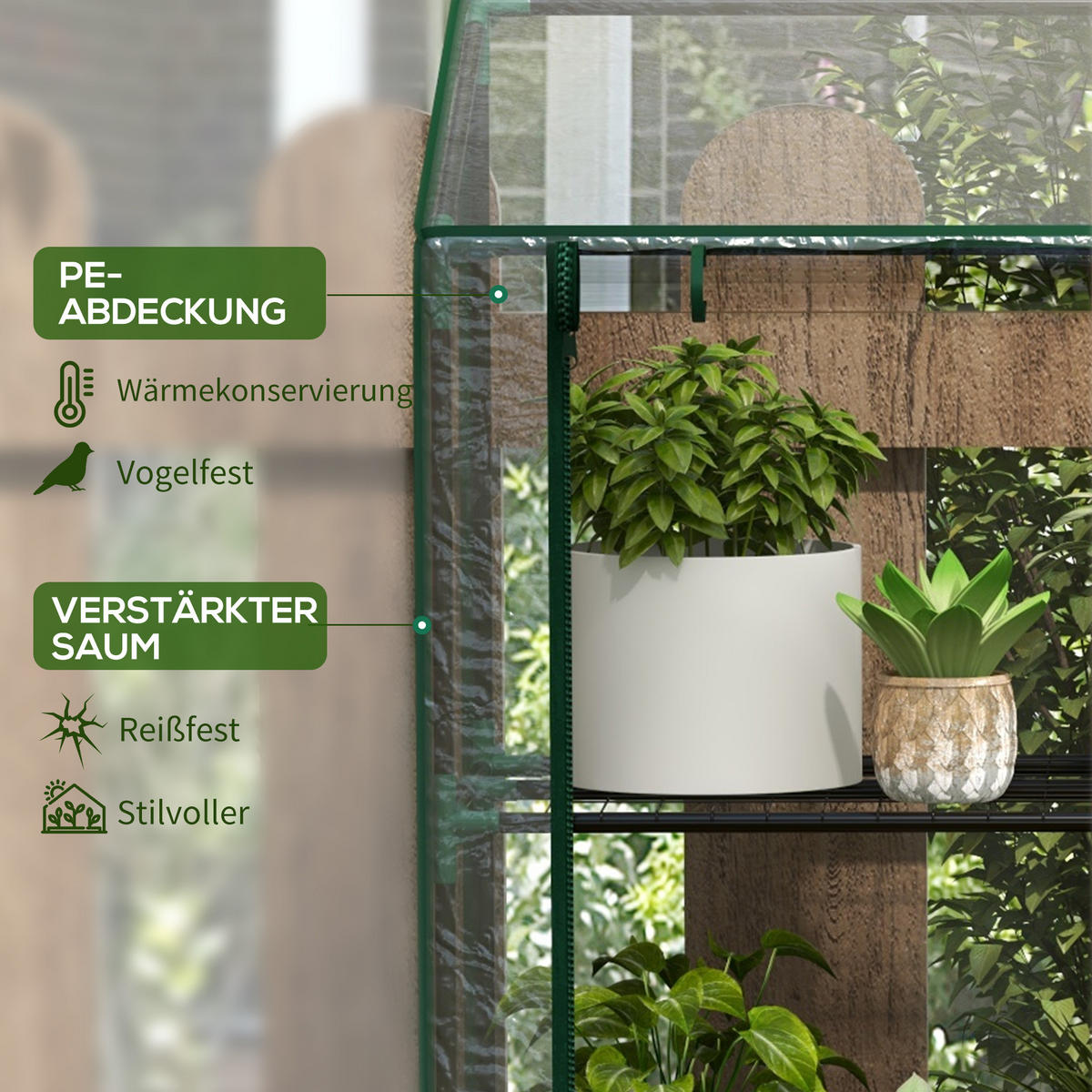 GEWÄCHSHAUS mit Regale Doppeltüren Pultdach, winterfest Foliengewächshaus - Transparent, Metall (46/151/143cm) - Outsunny