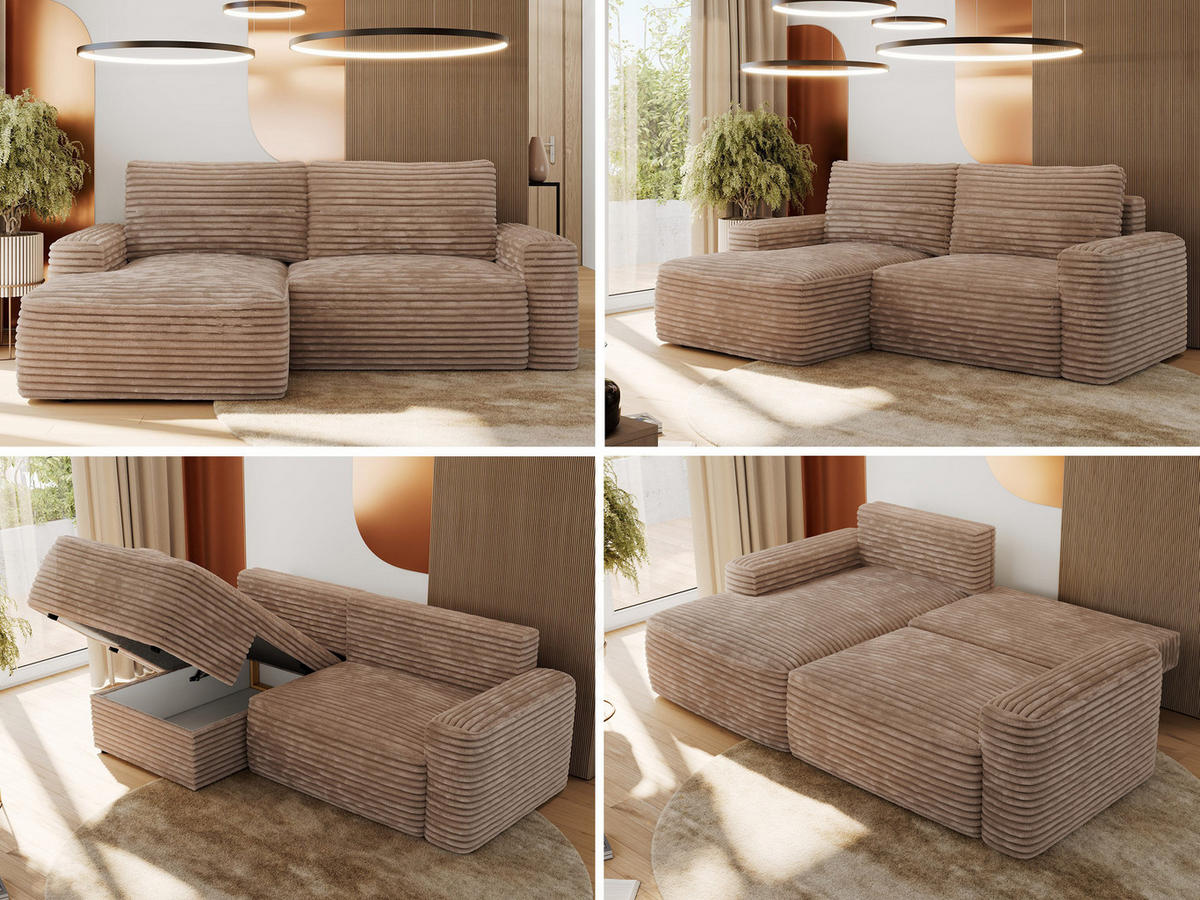ECKSOFA BELLUNO L Braun Cord - Links - Schwarz/Braun, Textil (144/233cm) - MKS