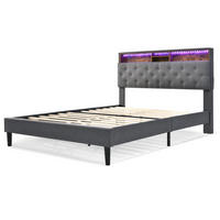 TAPECIRANI krevet 140/200 cm s LED osvjetljenjem, uzglavljem s pretincima i madracem, Siva - siva, drvo (140/140cm) - Redom