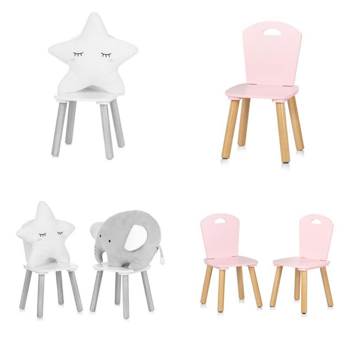 KINDERSITZGRUPPE 3-teilig pink 55 x 55 cm, Holztisch, 2 Holzstühle, Kiefernholzbeine, weiß, 3-teilig - Rosa, Holzwerkstoff (55/45/55cm) - Chipolino