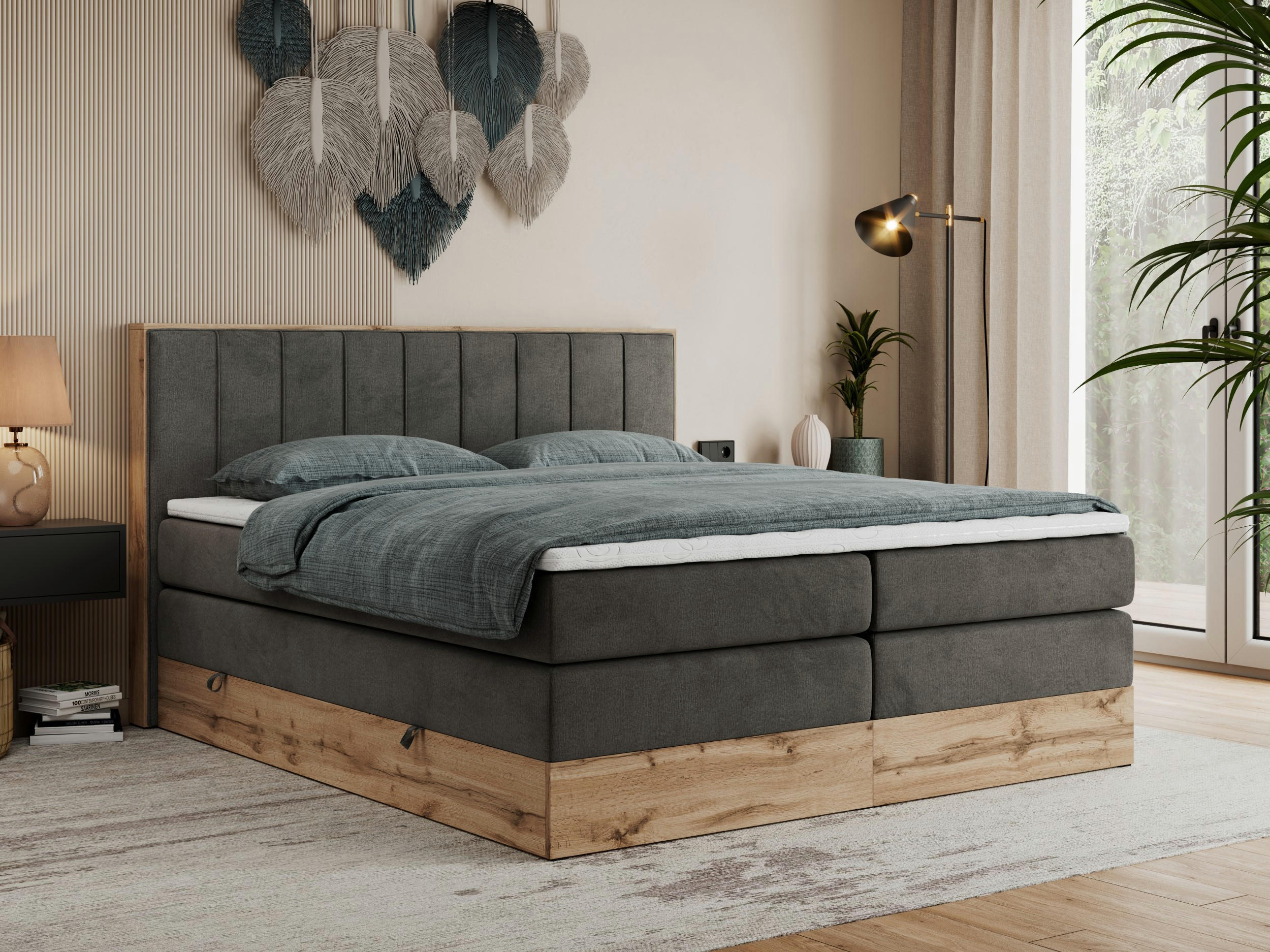 BOXSPRINGBETT BELLISSIMO KING 140/200 Dunkelgrau Velvet - H3 - Dunkelgrau, Holz/Textil (140/200cm) - MKS