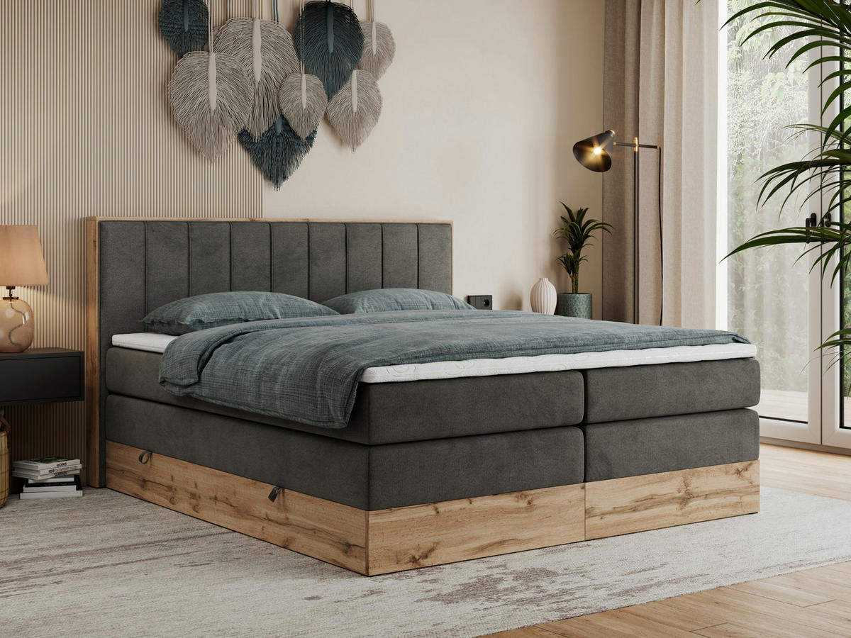 BOXSPRINGBETT BELLISSIMO KING 180/200 Dunkelgrau Velvet - H3 - Dunkelgrau, Holz/Textil (180/200cm) - MKS