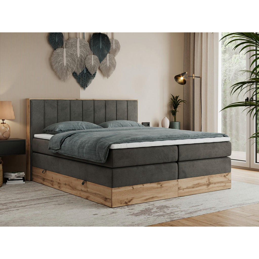 Thumbnail - MKS Boxspringbett, Dunkelgrau, Textil, 2-Sitzer, H4, Rechteckig, 180x200 cm, Schlafzimmer, Betten, Boxspringbetten