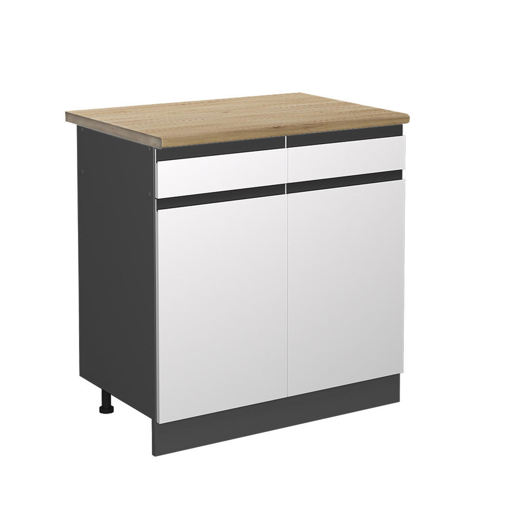 KÜCHENUNTERSCHRANK R-Line Weiß 80 cm, AP Eiche - Anthrazit/Weiß, Holzwerkstoff (80/81.6/60cm) - Vicco