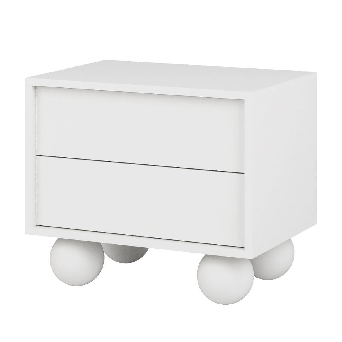 NACHTTISCH Adel mit 2 Schubladen und runden Füßen, 54 cm, Griffloss, Weiß - Weiß, Holzwerkstoff (54/35/38cm) - Beautysofa