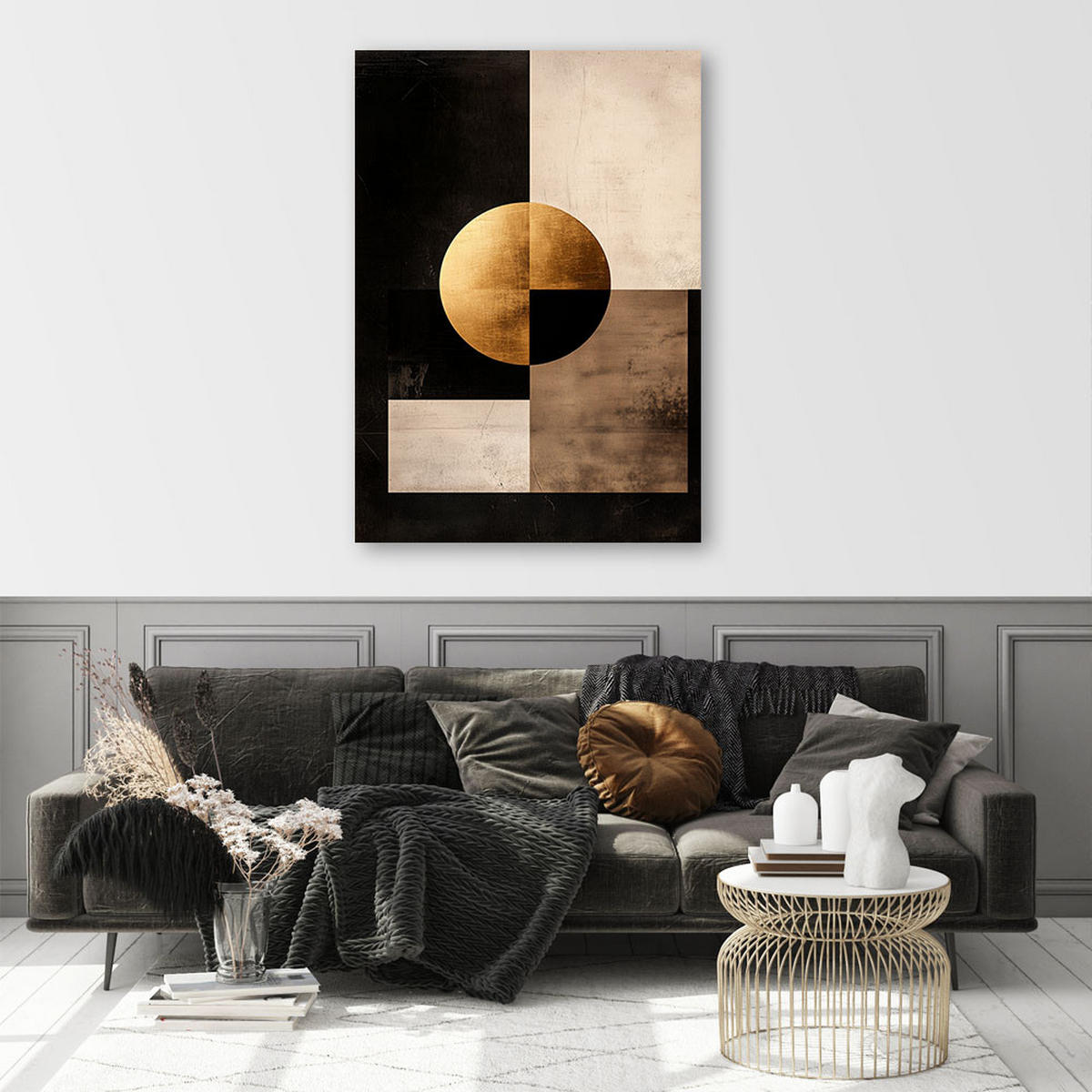 LEINWANDBILD Kreis abstrakter Glamour 40x60cm - Beige, Textil (40/60cm) - Feeby
