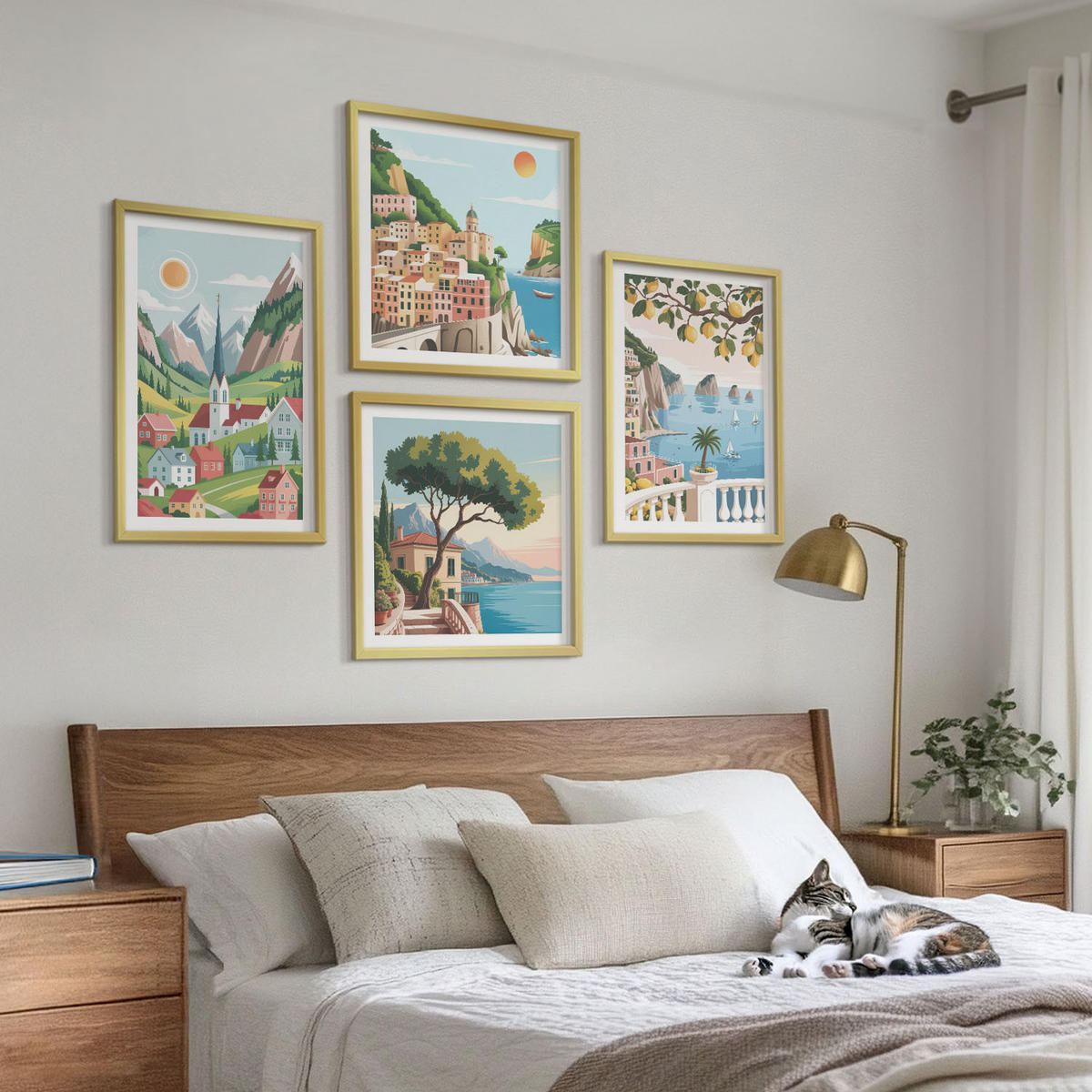 BILDER SET 4er Set - 50x50 cm & 40x60 cm Goldrahmen - Meereslandschaften, Zitrusfrüchte - Goldfarben, Kunststoff (50/50cm) - TULUP