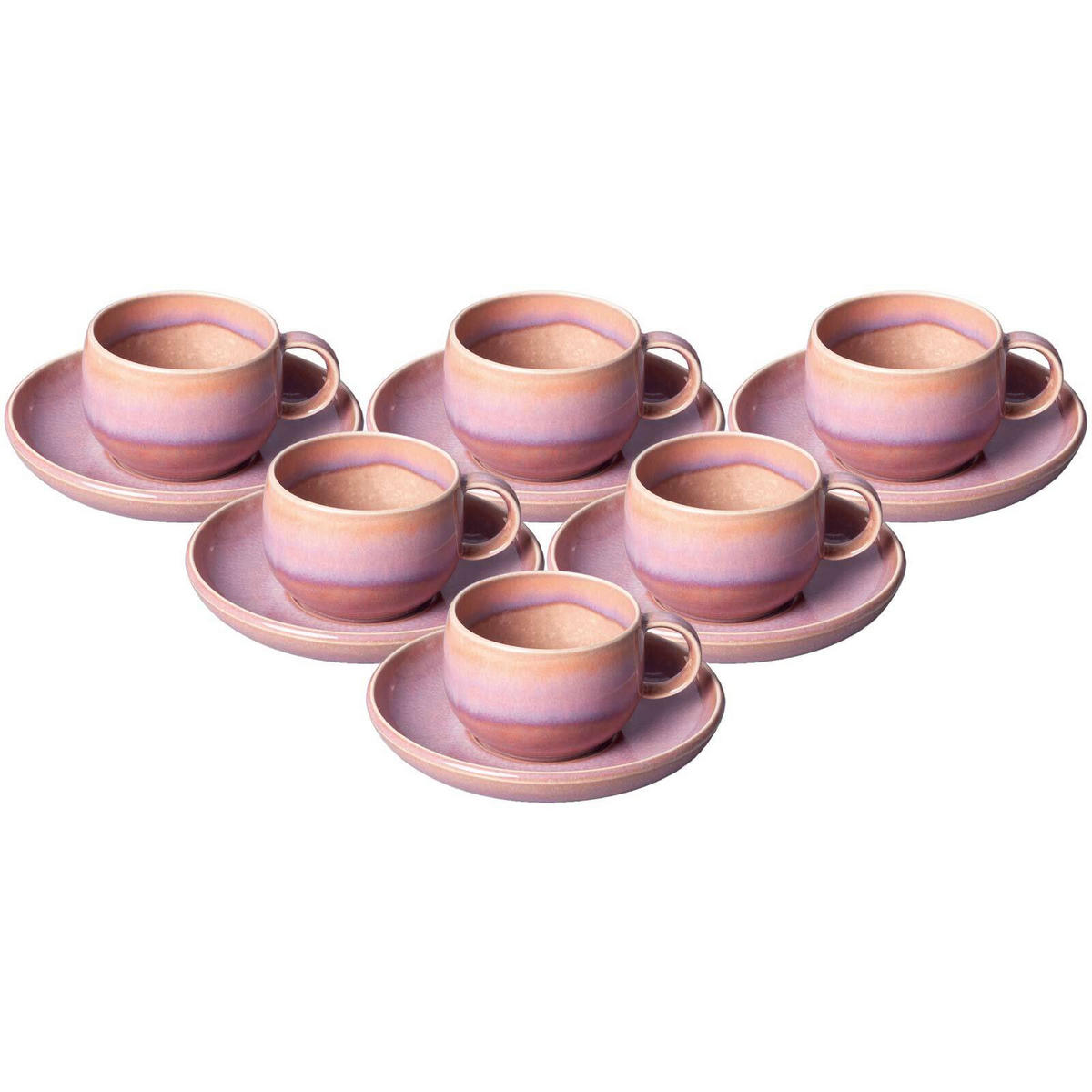 KAFFEETASSEN MIT UNTERTASSEN Perlemor Coral rosa 190 ml 6er Set - Rosa, Keramik (16.1/9.4/16.1cm) - like.Villeroy & Boch