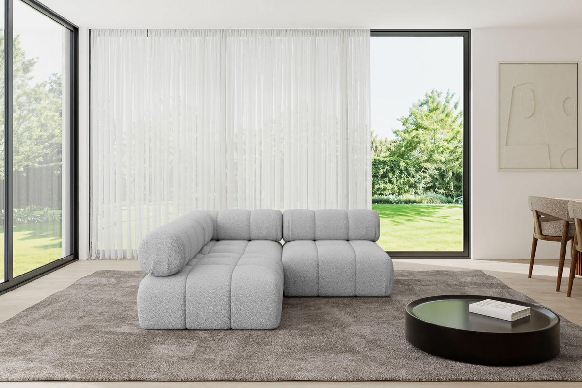 ECKSOFA modulares Sofa Samaro-L1 - 190x190x70 cm Hellgrau Bouclé - Hellgrau, Holzwerkstoff/Textil (190/190cm) - ALTDECOR