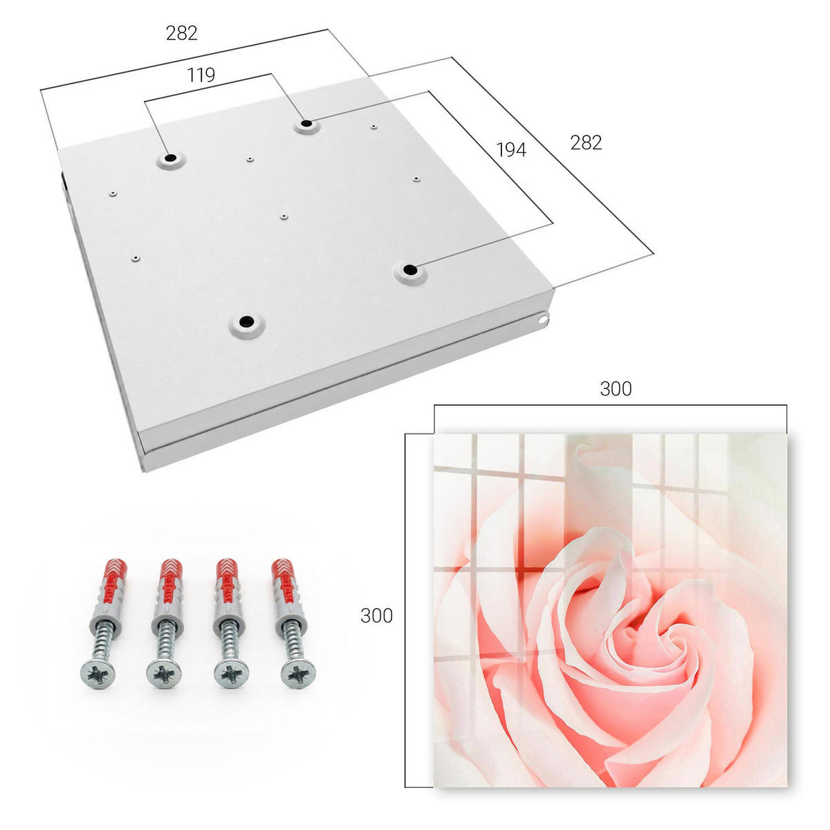 SCHLÜSSELBOX Weiß 30x30 cm – Türöffnung nach rechts - Romantische Rose - Pink, Metall (30/30/5cm) - TULUP